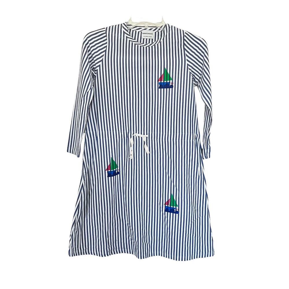 Bobo Choses girls striped organic cotton jersey boat print dress size 10/11